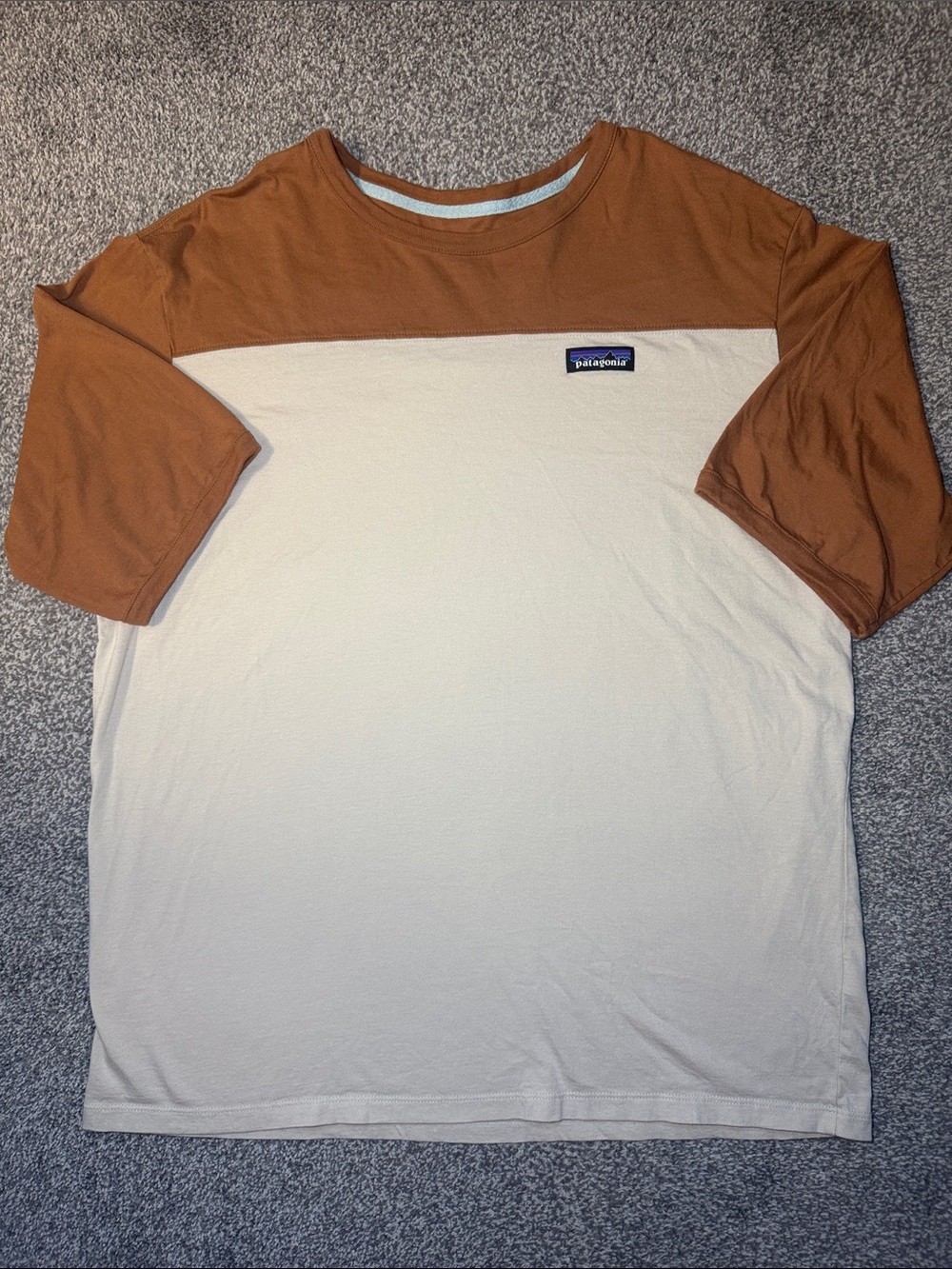 Patagonia Brown and Cream Colorblock Short Sleeve Crewneck Tee
